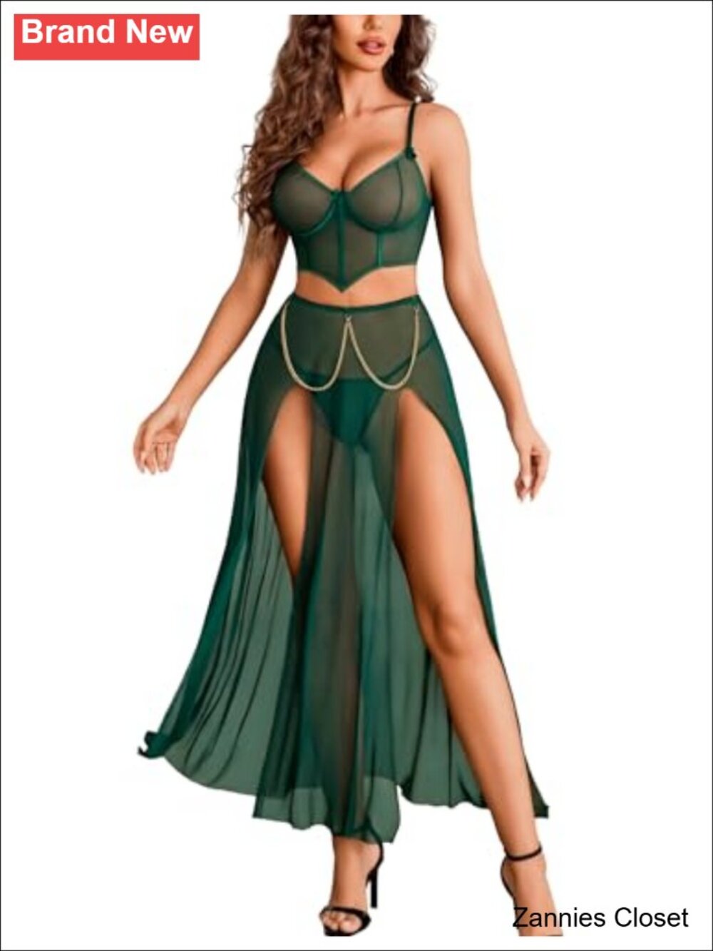👻 Avidlove Lingerie Babydoll Chemise 3 Piece Set Mesh Nightgown